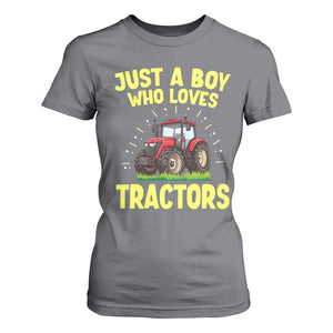 Funny Farming Tractor T Shirt For Women Just A Boy Who Loves Tractors TS14 Charcoal Print Your Wear