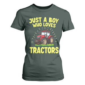 Funny Farming Tractor T Shirt For Women Just A Boy Who Loves Tractors TS14 Dark Forest Green Print Your Wear