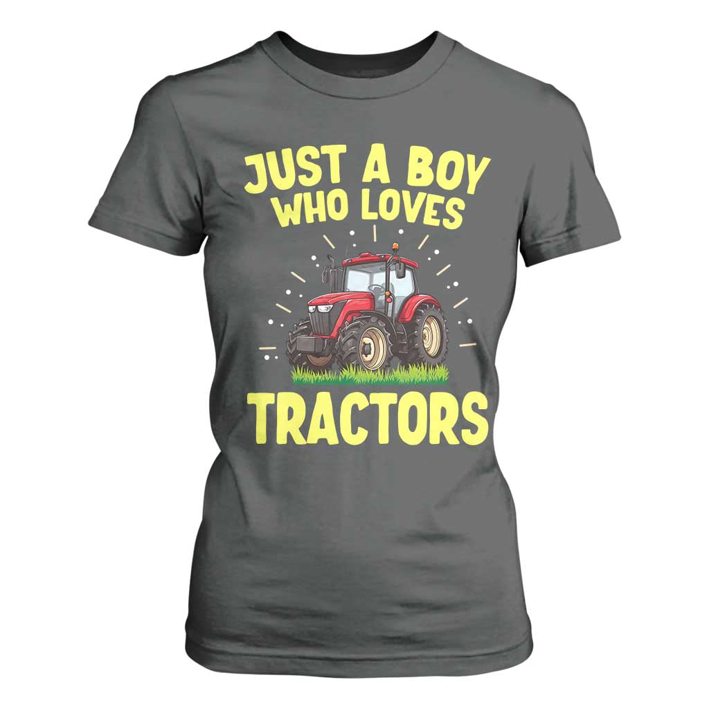 Funny Farming Tractor T Shirt For Women Just A Boy Who Loves Tractors TS14 Dark Heather Print Your Wear