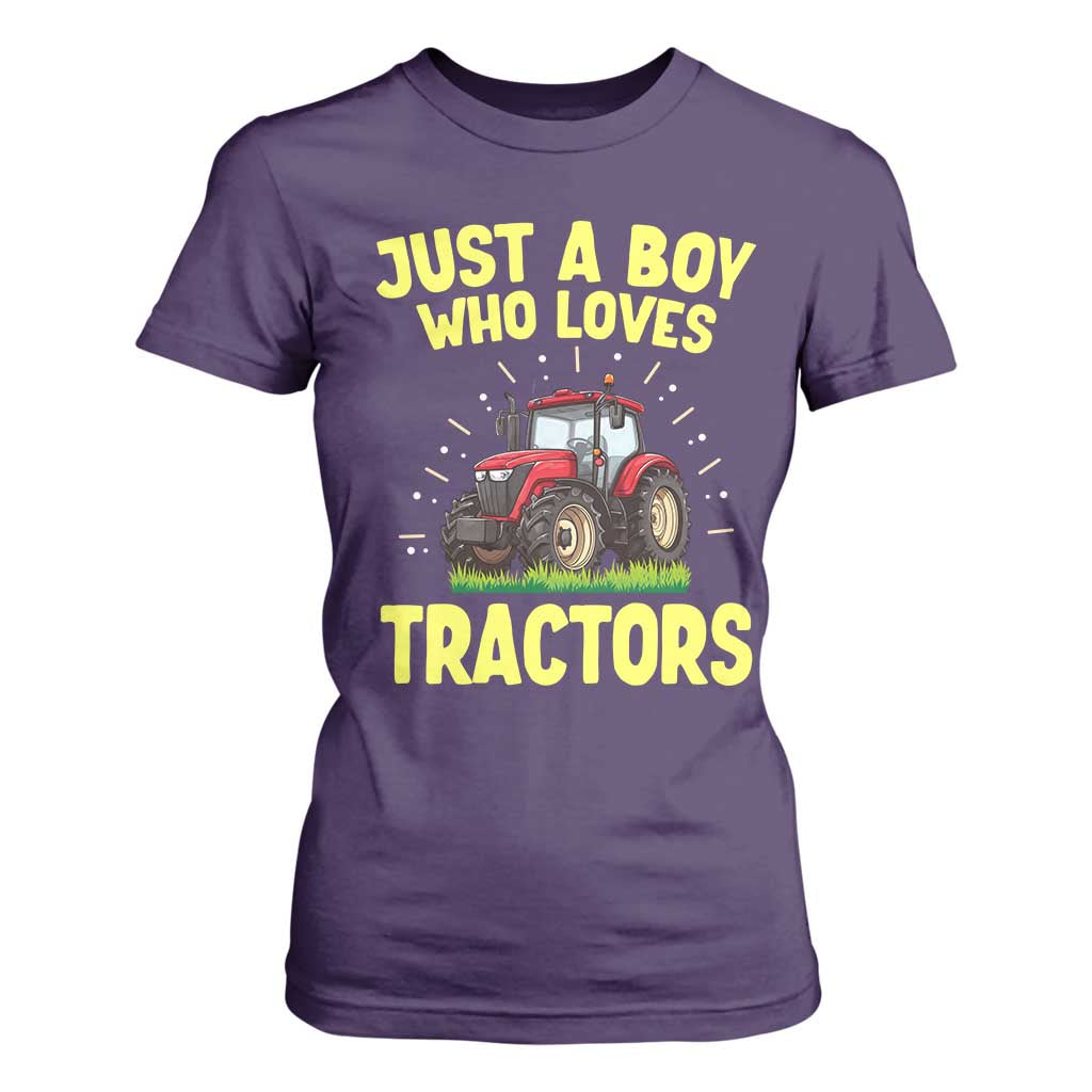 Funny Farming Tractor T Shirt For Women Just A Boy Who Loves Tractors TS14 Purple Print Your Wear