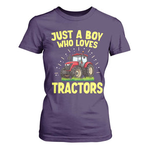 Funny Farming Tractor T Shirt For Women Just A Boy Who Loves Tractors TS14 Purple Print Your Wear