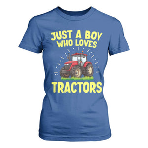 Funny Farming Tractor T Shirt For Women Just A Boy Who Loves Tractors TS14 Royal Blue Print Your Wear