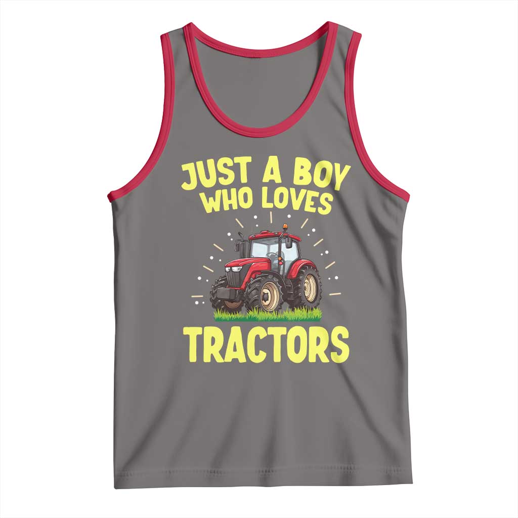 Funny Farming Tractor Tank Top Just A Boy Who Loves Tractors TS14 Deep Heather Red Print Your Wear