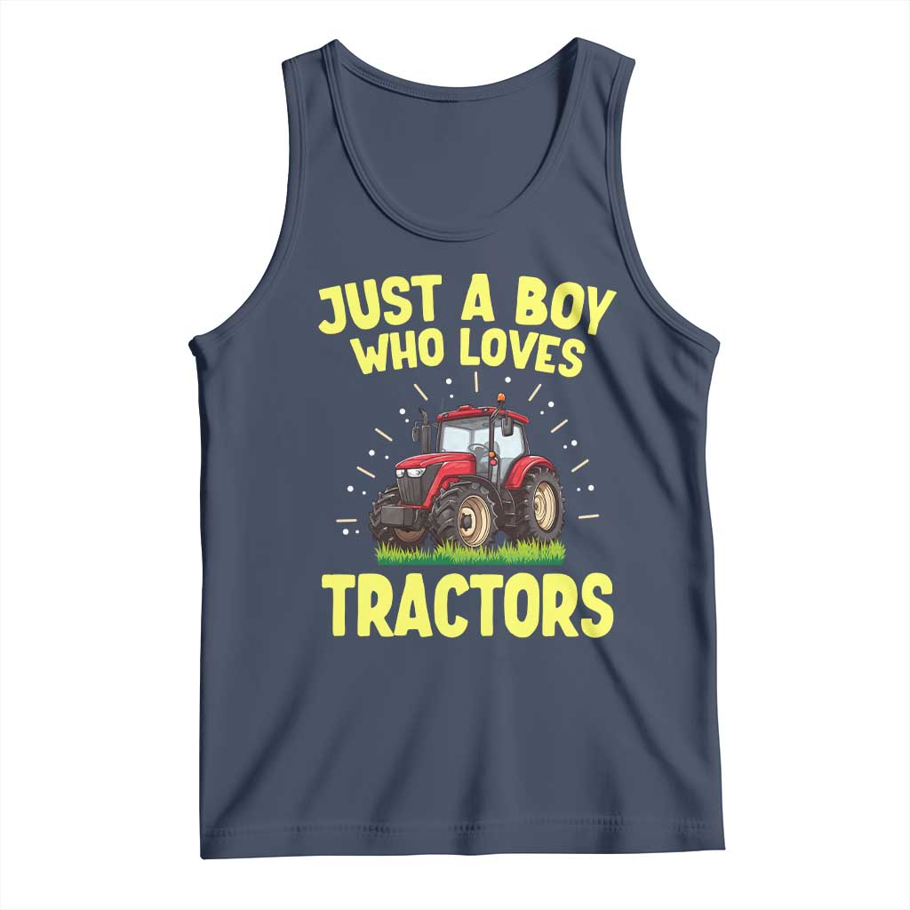 Funny Farming Tractor Tank Top Just A Boy Who Loves Tractors TS14 Navy Print Your Wear
