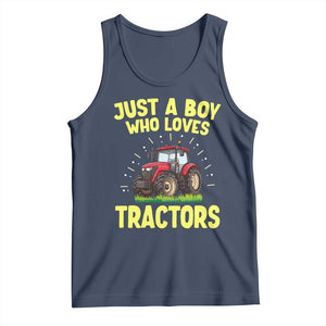 Funny Farming Tractor Tank Top Just A Boy Who Loves Tractors TS14 Navy Print Your Wear