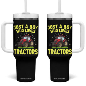 Funny Farming Tractor Tumbler With Handle Just A Boy Who Loves Tractors TS14 One Size: 40 oz Black Print Your Wear