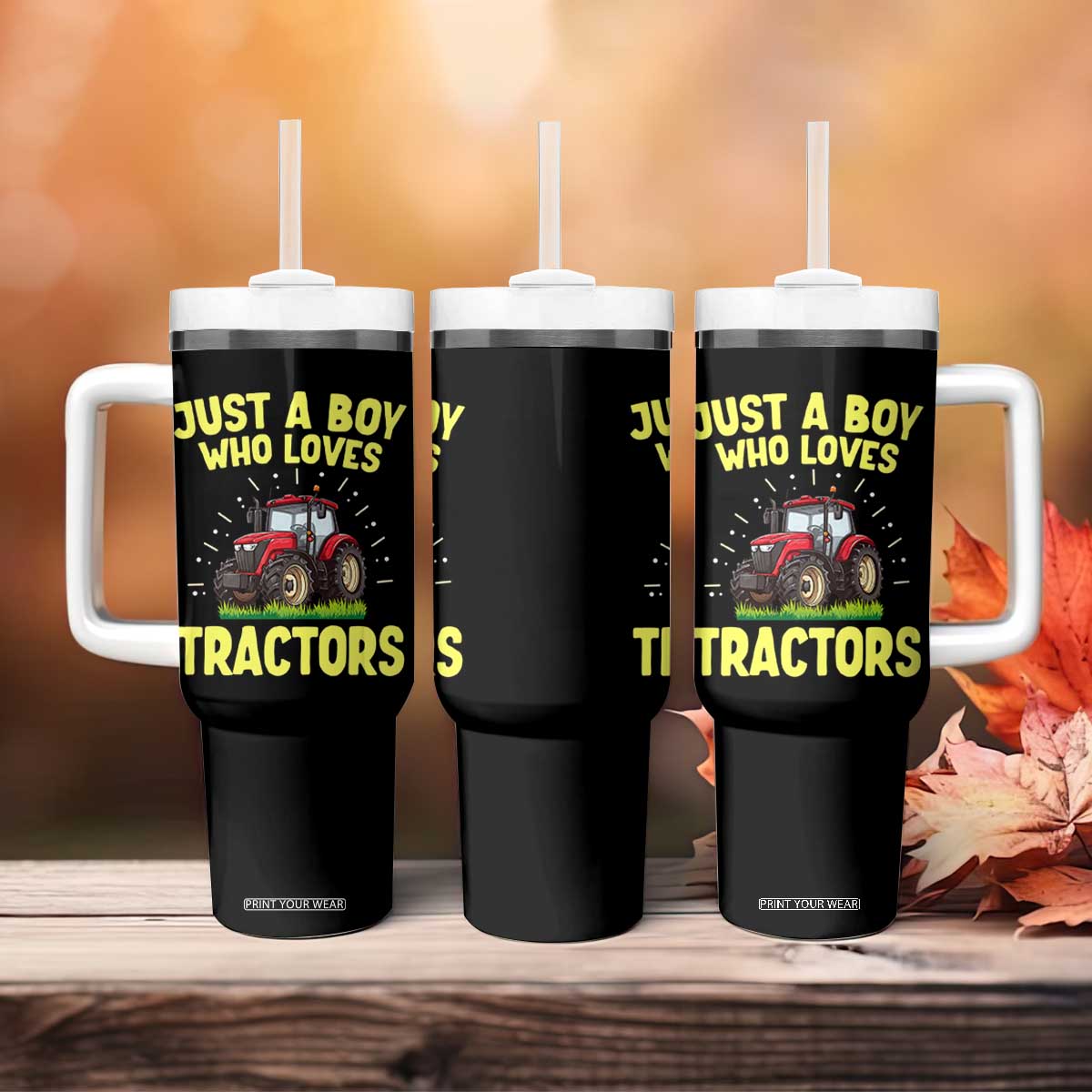Funny Farming Tractor Tumbler With Handle Just A Boy Who Loves Tractors TS14 Print Your Wear