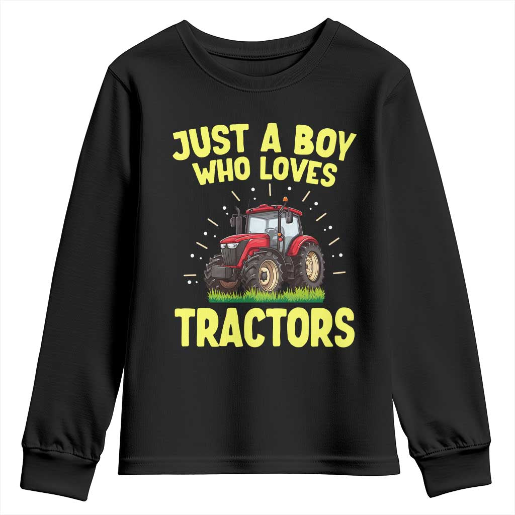 Funny Farming Tractor Youth Sweatshirt Just A Boy Who Loves Tractors TS14 Black Print Your Wear