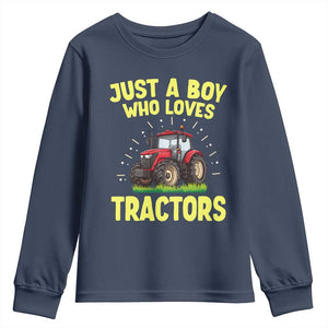 Funny Farming Tractor Youth Sweatshirt Just A Boy Who Loves Tractors TS14 Navy Print Your Wear