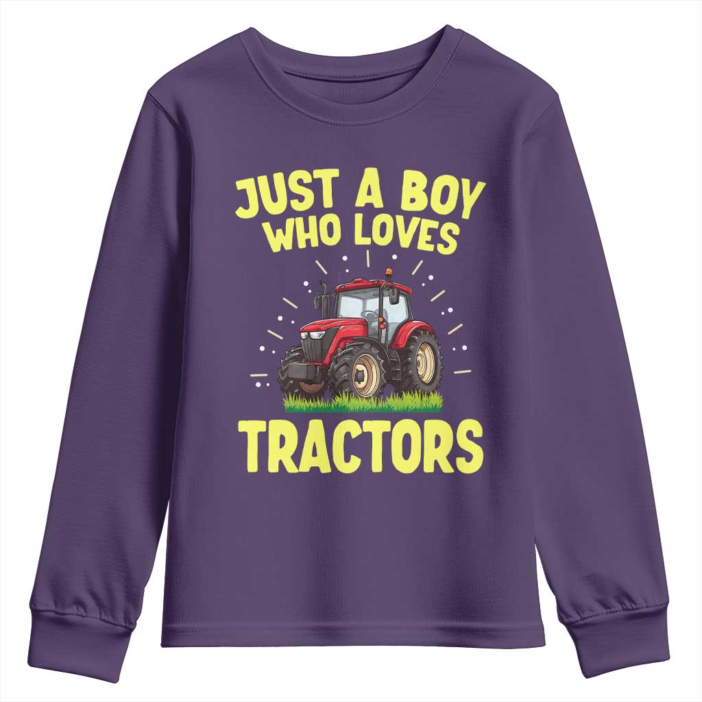 Funny Farming Tractor Youth Sweatshirt Just A Boy Who Loves Tractors TS14 Purple Print Your Wear