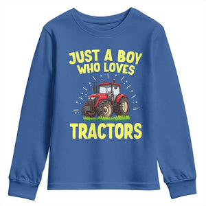 Funny Farming Tractor Youth Sweatshirt Just A Boy Who Loves Tractors TS14 Royal Blue Print Your Wear