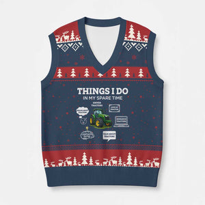Funny Farmers V-Neck Knit Sweater Vest Things I Do In My Spare Time TS14 Navy Red Print Your Wear