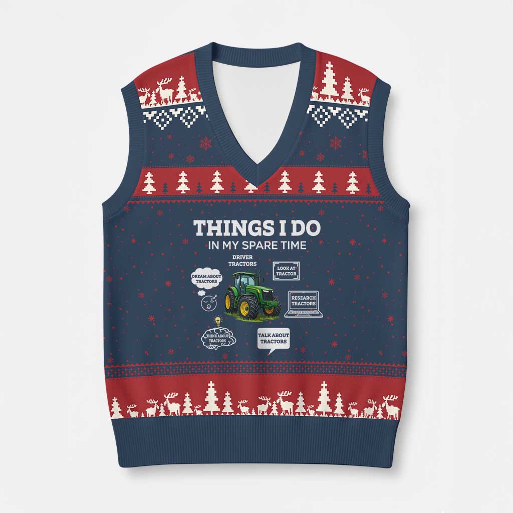 Funny Farmers V-Neck Knit Sweater Vest Things I Do In My Spare Time TS14 Navy Red Print Your Wear