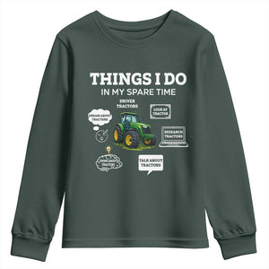 Funny Farmers Youth Sweatshirt Things I Do In My Spare Time TS14 Dark Forest Green Print Your Wear