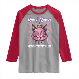 Queef Queen Cat Meme Raglan Shirt Funny Inappropriate Adult Humor TS14 Sport Gray Red Print Your Wear