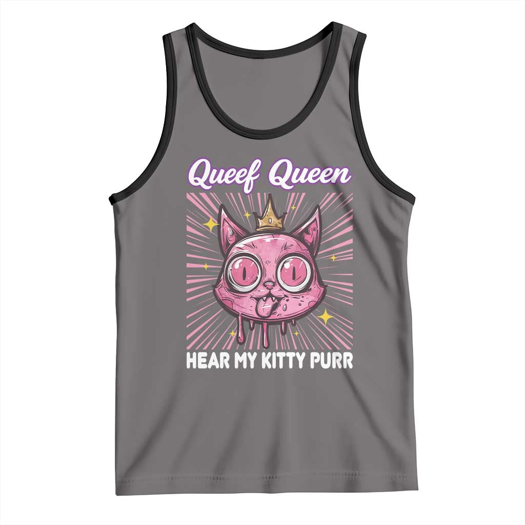 Queef Queen Cat Meme Tank Top Funny Inappropriate Adult Humor TS14 Deep Heather Black Print Your Wear