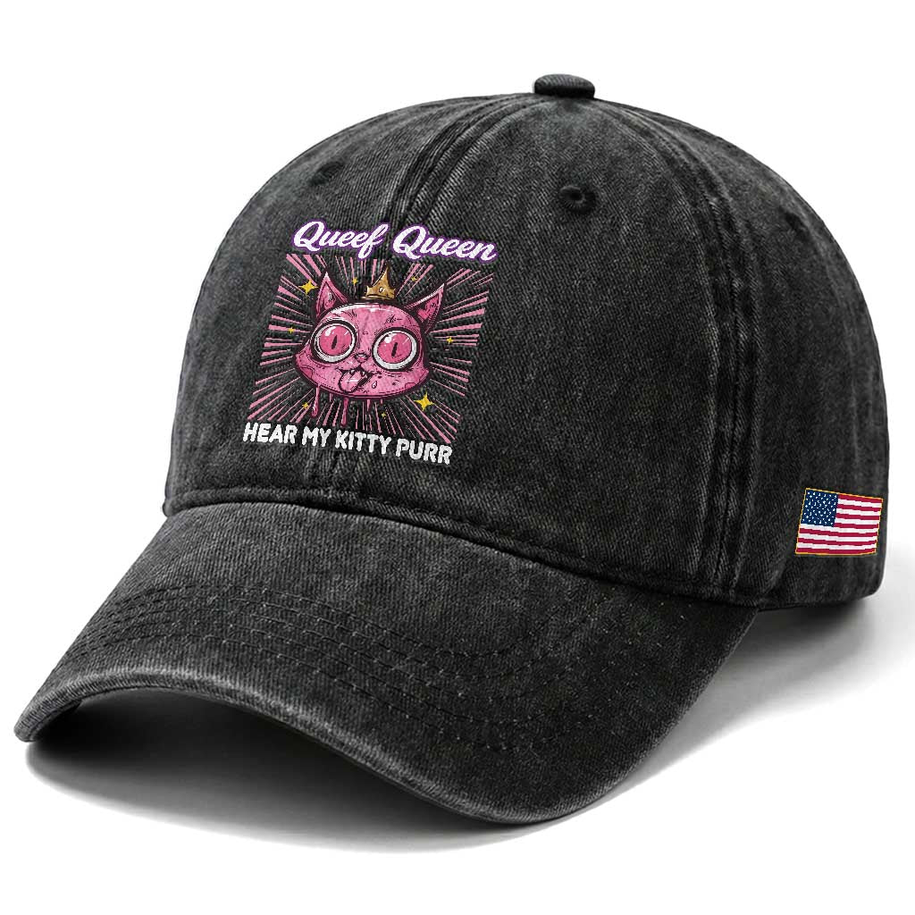 Queef Queen Cat Meme Washed Cotton Baseball Cap Funny Inappropriate Adult Humor TS14 Print Your Wear