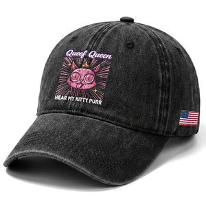 Queef Queen Cat Meme Washed Cotton Baseball Cap Funny Inappropriate Adult Humor TS14 Print Your Wear