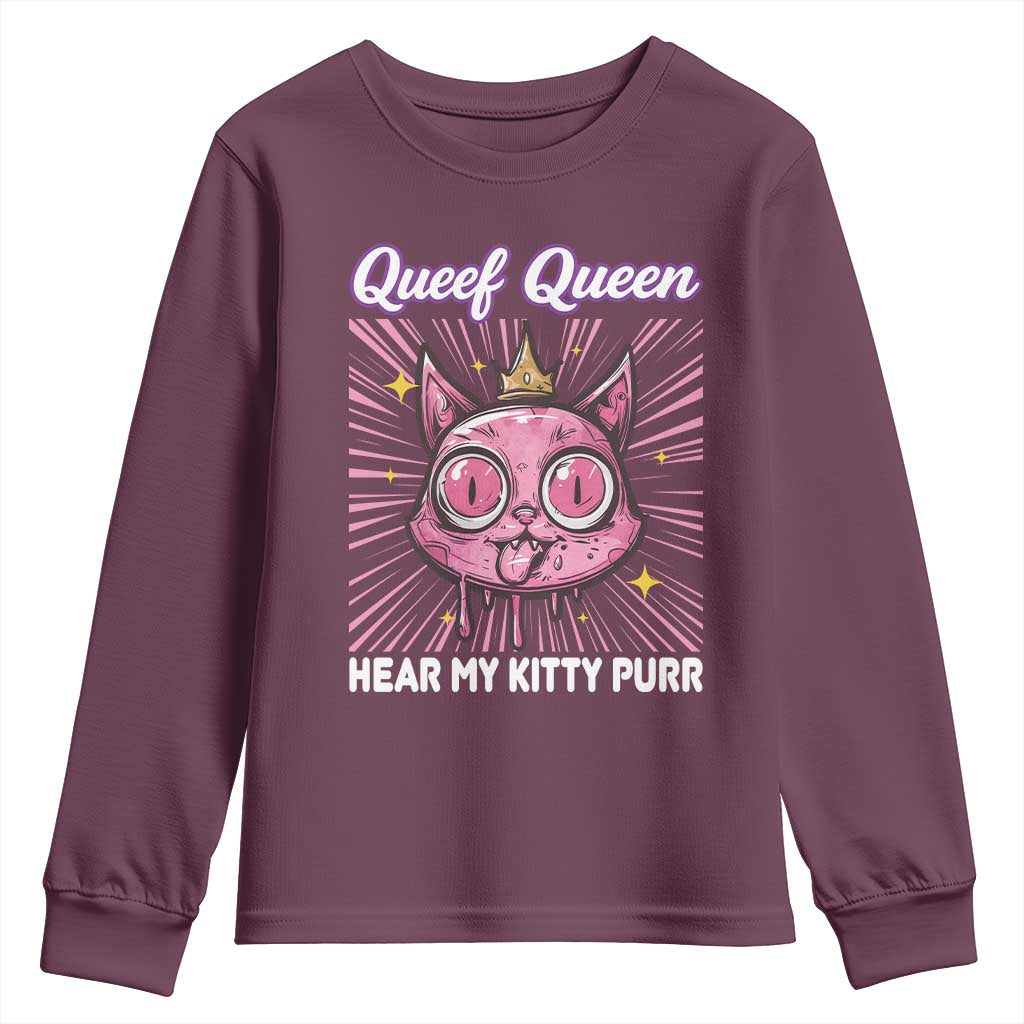 Queef Queen Cat Meme Youth Sweatshirt Funny Inappropriate Adult Humor TS14 Maroon Print Your Wear