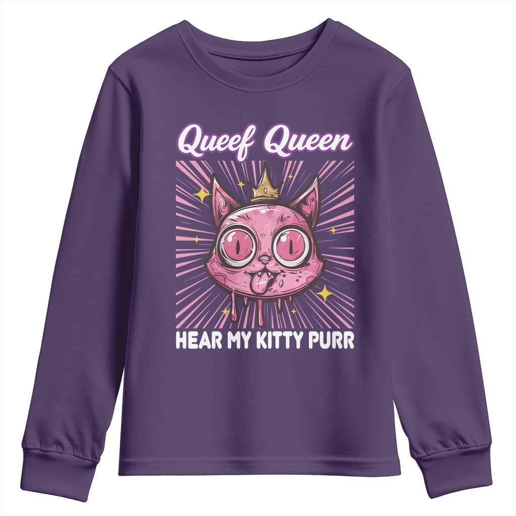 Queef Queen Cat Meme Youth Sweatshirt Funny Inappropriate Adult Humor TS14 Purple Print Your Wear