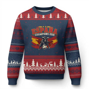 Spain Champions 2026 Ugly Christmas Sweater Espana Soccer Fan Spanish Flag Bull