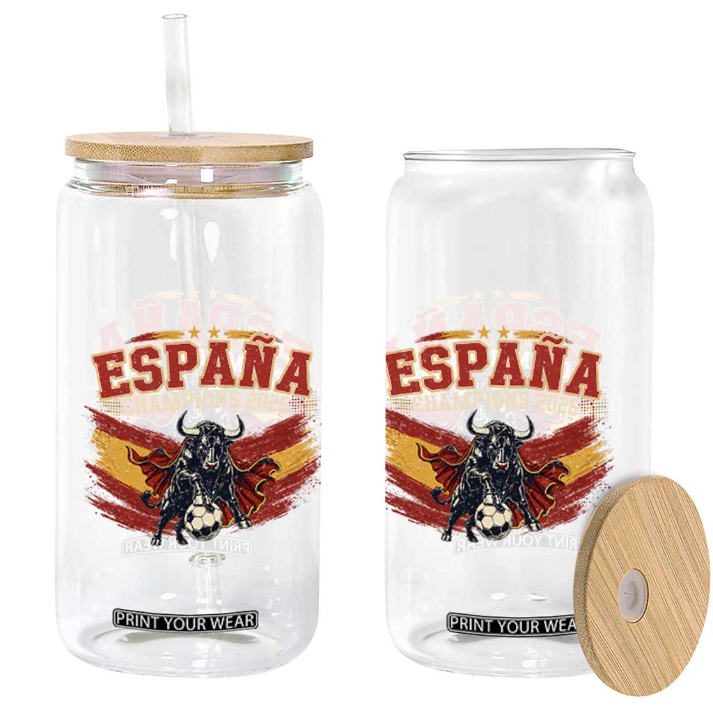 Spain Champions 2026 Glass Can Espana Soccer Fan Spanish Flag Bull