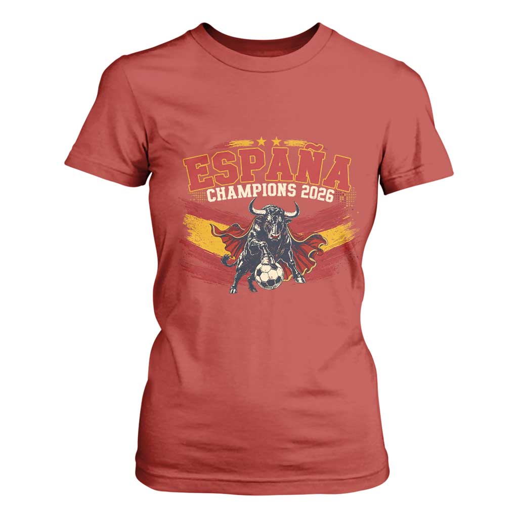 Spain Champions 2026 T Shirt For Women Espana Soccer Fan Spanish Flag Bull
