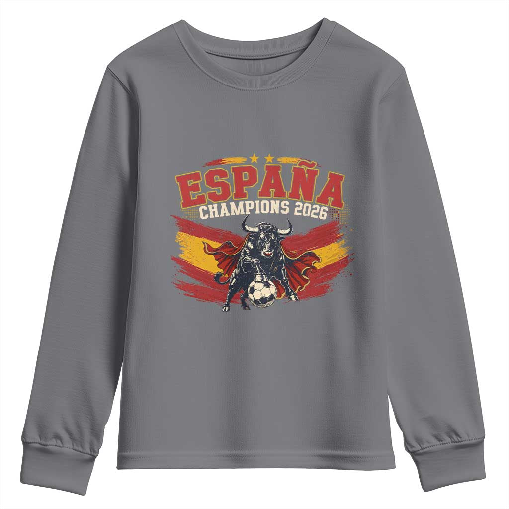 Spain Champions 2026 Youth Sweatshirt Espana Soccer Fan Spanish Flag Bull