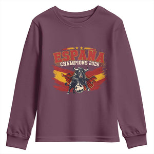 Spain Champions 2026 Youth Sweatshirt Espana Soccer Fan Spanish Flag Bull