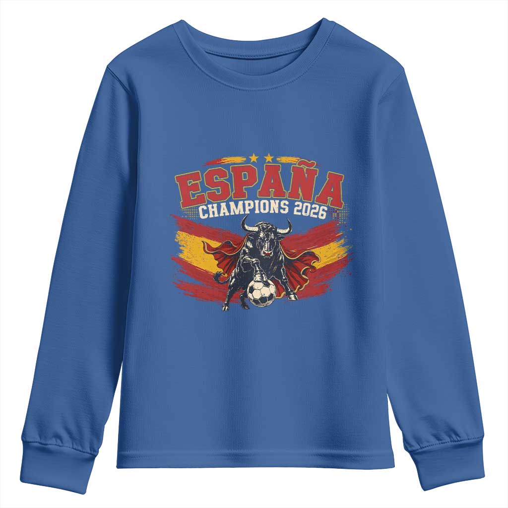 Spain Champions 2026 Youth Sweatshirt Espana Soccer Fan Spanish Flag Bull