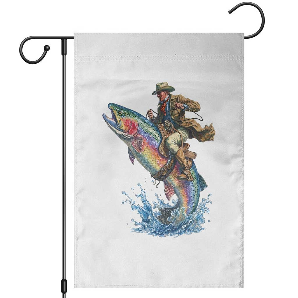 Vintage Cowboy Riding Rainbow Trout Garden Flag Funny Fishing Western Rodeo TS14 White Print Your Wear