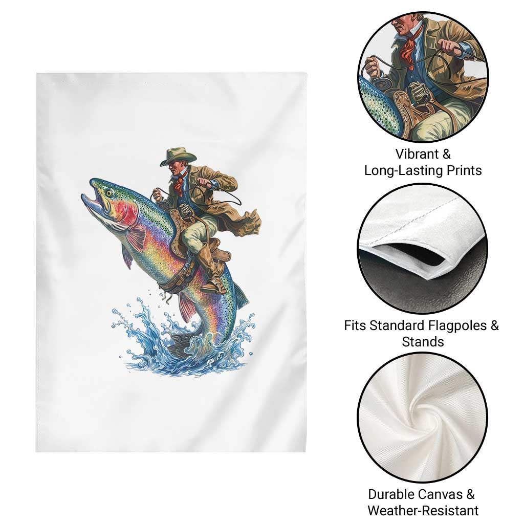 Vintage Cowboy Riding Rainbow Trout Garden Flag Funny Fishing Western Rodeo TS14 Print Your Wear