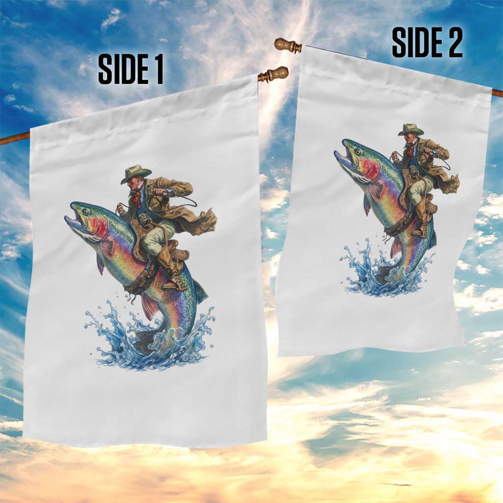 Vintage Cowboy Riding Rainbow Trout Garden Flag Funny Fishing Western Rodeo TS14 Print Your Wear