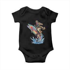 Vintage Cowboy Riding Rainbow Trout Baby Onesie Funny Fishing Western Rodeo TS14 Black Print Your Wear