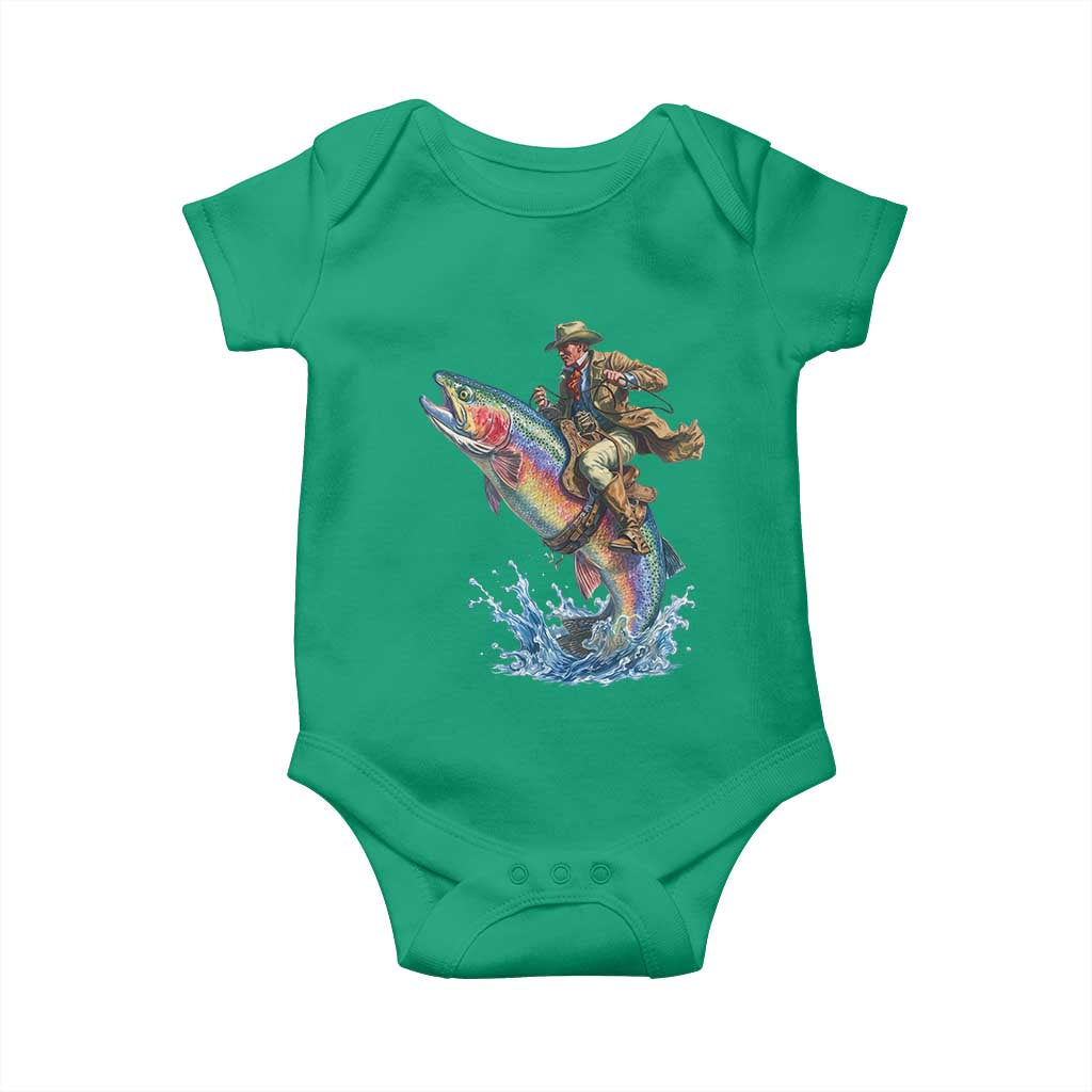 Vintage Cowboy Riding Rainbow Trout Baby Onesie Funny Fishing Western Rodeo TS14 Irish Green Print Your Wear