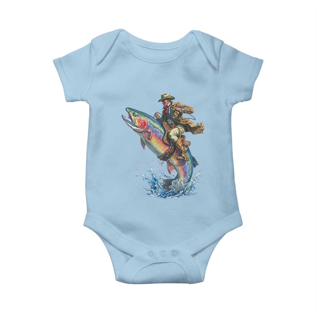 Vintage Cowboy Riding Rainbow Trout Baby Onesie Funny Fishing Western Rodeo TS14 Light Blue Print Your Wear