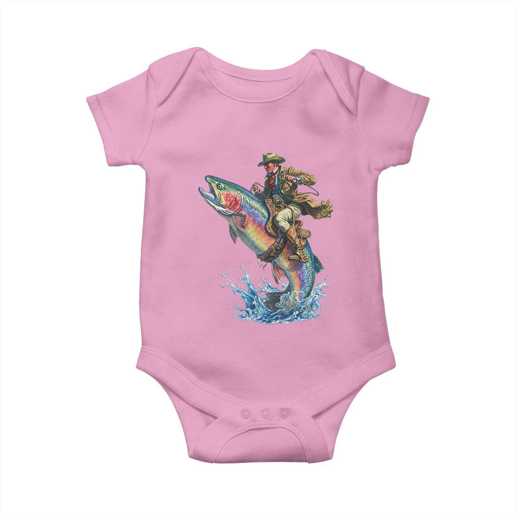 Vintage Cowboy Riding Rainbow Trout Baby Onesie Funny Fishing Western Rodeo TS14 Light Pink Print Your Wear