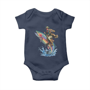 Vintage Cowboy Riding Rainbow Trout Baby Onesie Funny Fishing Western Rodeo TS14 Navy Print Your Wear