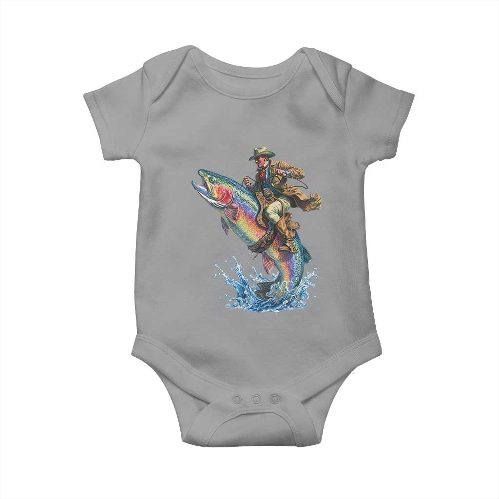 Vintage Cowboy Riding Rainbow Trout Baby Onesie Funny Fishing Western Rodeo TS14 Sport Gray Print Your Wear