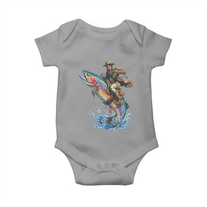 Vintage Cowboy Riding Rainbow Trout Baby Onesie Funny Fishing Western Rodeo TS14 Sport Gray Print Your Wear