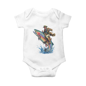 Vintage Cowboy Riding Rainbow Trout Baby Onesie Funny Fishing Western Rodeo TS14 White Print Your Wear