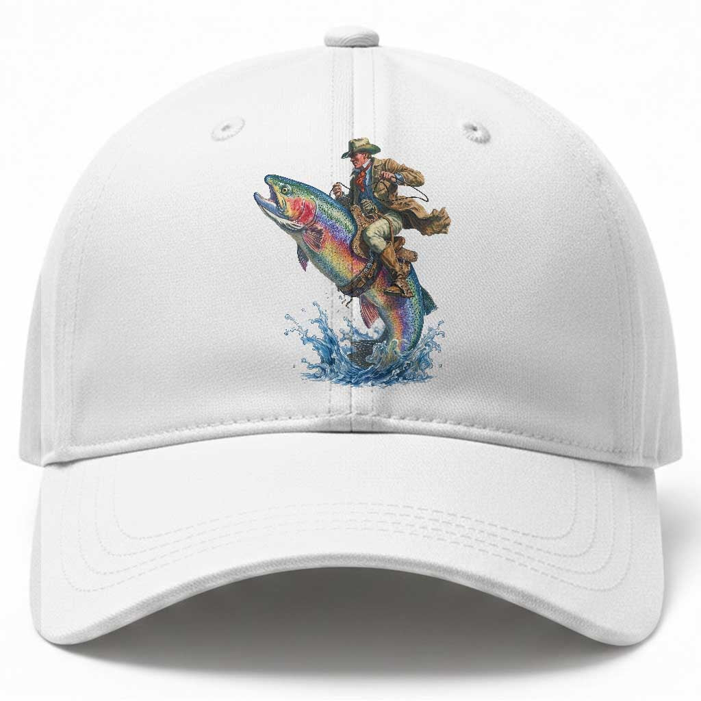 Vintage Cowboy Riding Rainbow Trout Baseball Cap Funny Fishing Western Rodeo TS14 Print Your Wear