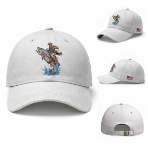 Vintage Cowboy Riding Rainbow Trout Baseball Cap Funny Fishing Western Rodeo TS14 Baseball Cap Universal Fit White Print Your Wear