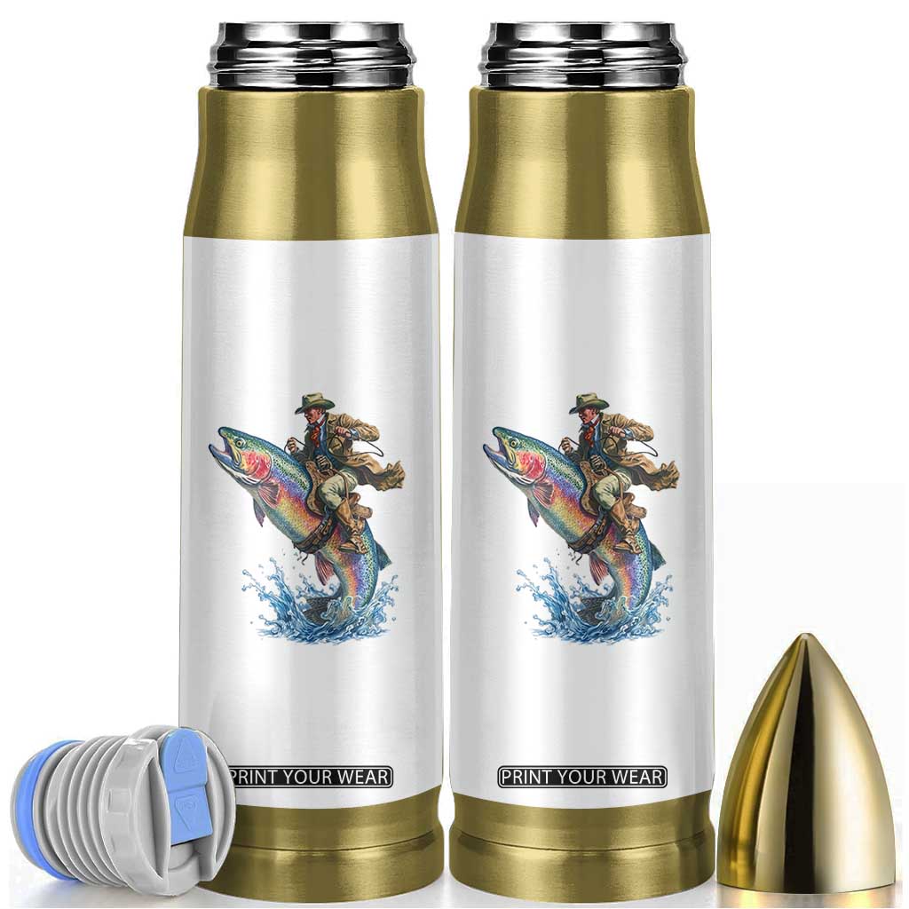Vintage Cowboy Riding Rainbow Trout Bullet Tumbler Funny Fishing Western Rodeo TS14 White Print Your Wear
