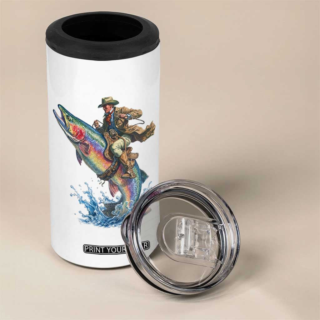 Vintage Cowboy Riding Rainbow Trout 4 in 1 Can Cooler Tumbler Funny Fishing Western Rodeo TS14 Print Your Wear