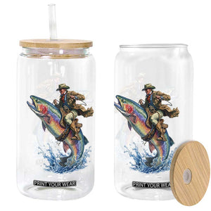 Vintage Cowboy Riding Rainbow Trout Glass Can Funny Fishing Western Rodeo TS14 Print Your Wear