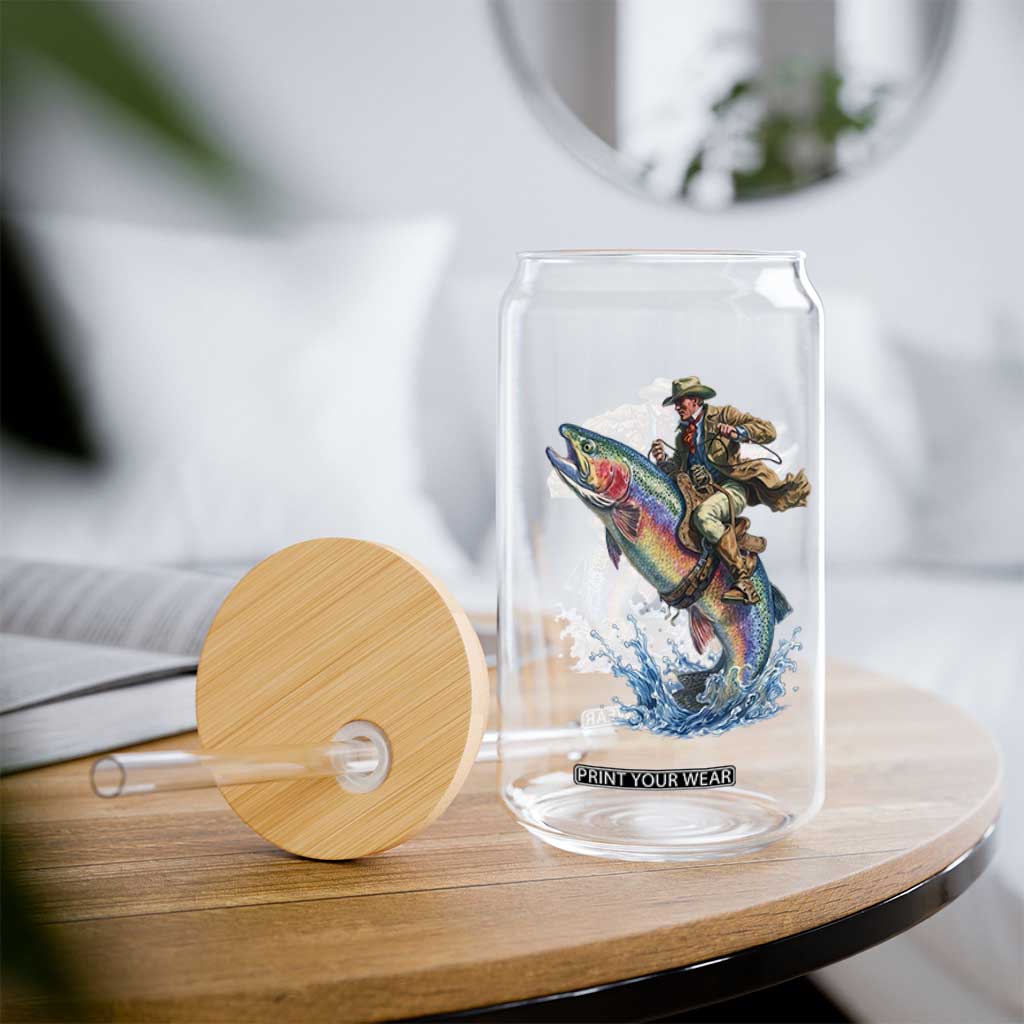 Vintage Cowboy Riding Rainbow Trout Glass Can Funny Fishing Western Rodeo TS14 Print Your Wear