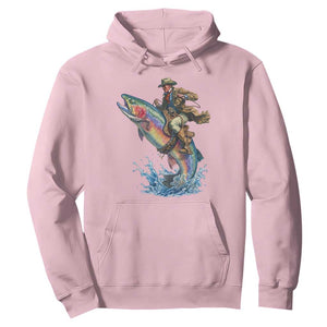 Vintage Cowboy Riding Rainbow Trout Hoodie Funny Fishing Western Rodeo TS14 Light Pink Print Your Wear