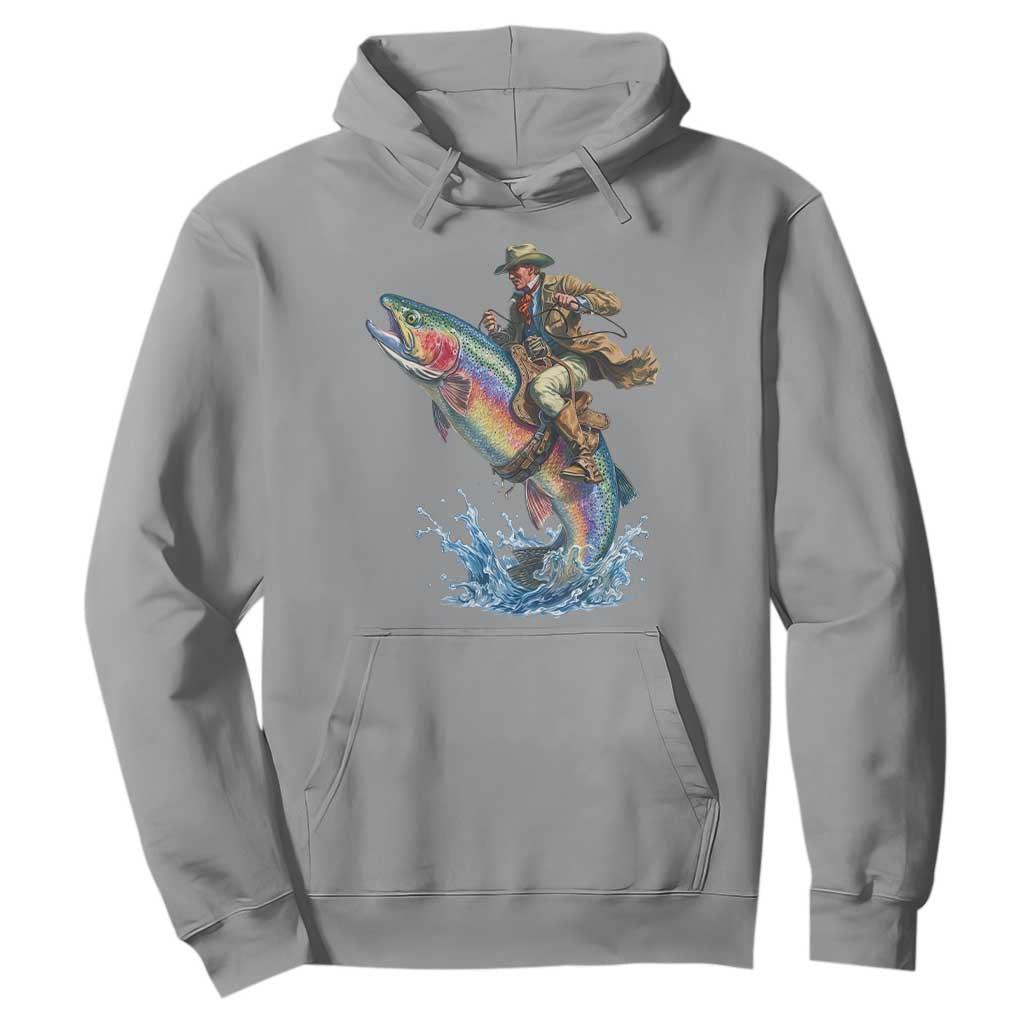 Vintage Cowboy Riding Rainbow Trout Hoodie Funny Fishing Western Rodeo TS14 Sport Gray Print Your Wear