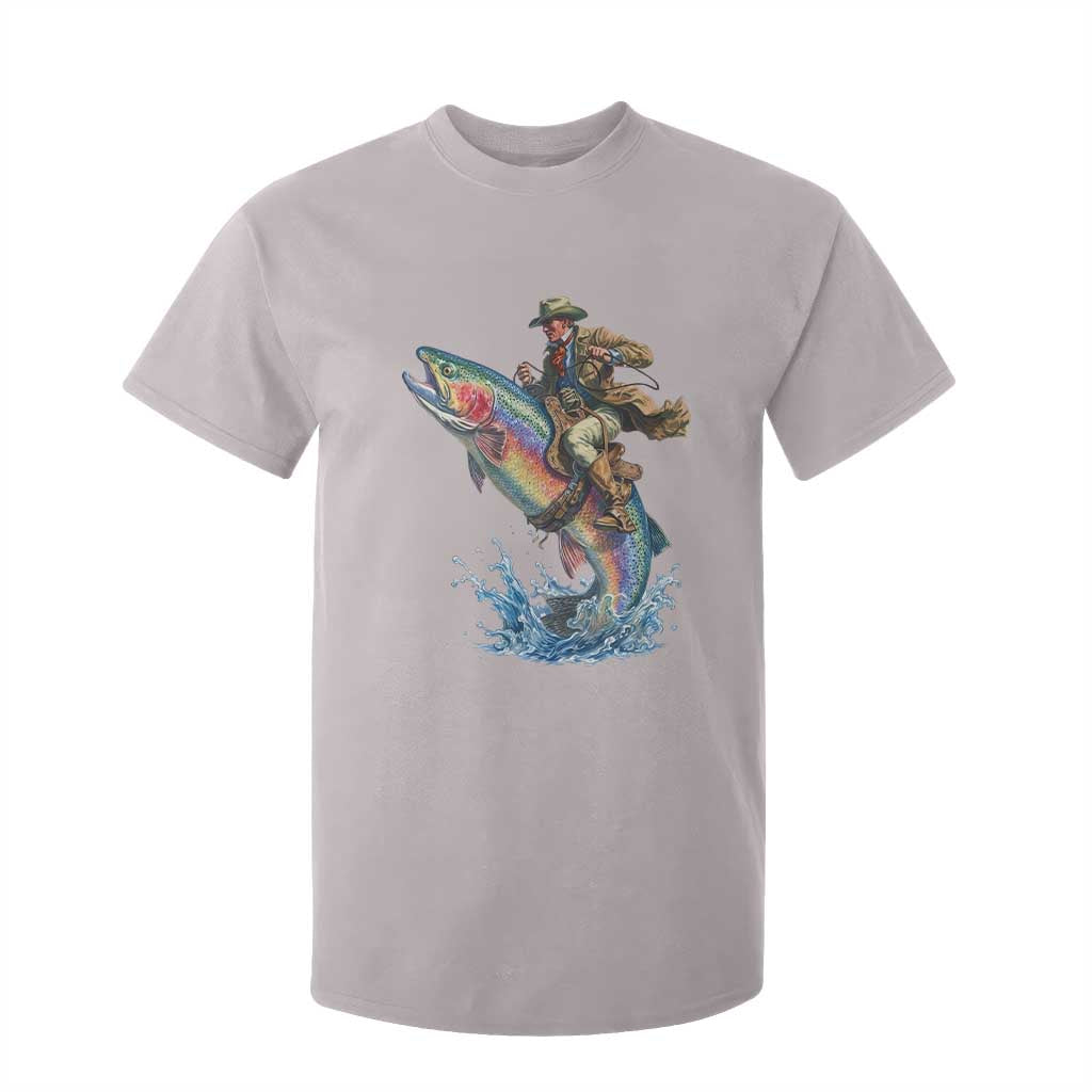 Vintage Cowboy Riding Rainbow Trout T Shirt For Kid Funny Fishing Western Rodeo TS14 Ice Gray Print Your Wear